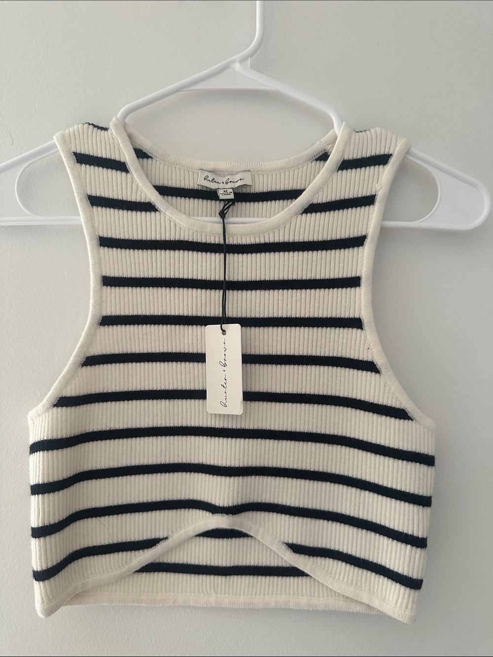 Striped Ribbed Black & Cream Crop Tank